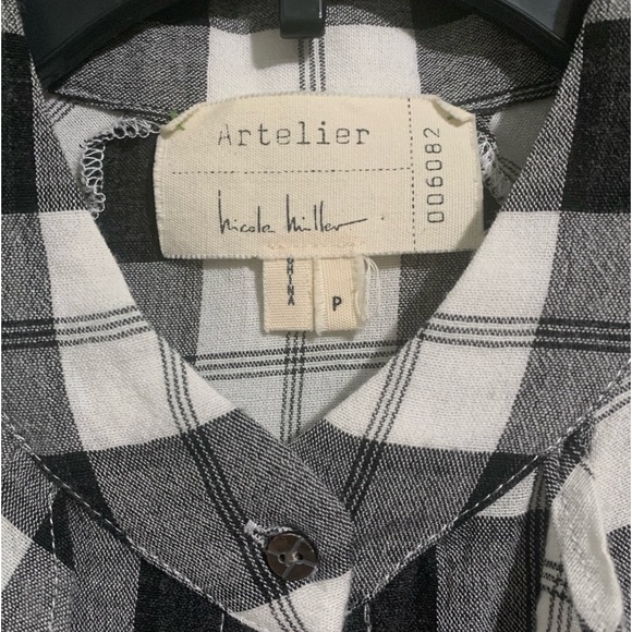 Nicole Miller Artelier Boyfriend Tie Front Ruffle Plaid Long Sleeve 84% Viscose - Picture 2 of 5